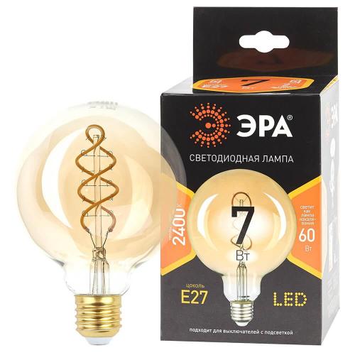 Лампа светодиодная филаментная ЭРА E27 7W 2400K прозрачная F-LED G95-7W-824-E27 spiral gold Б0047663 фото 2
