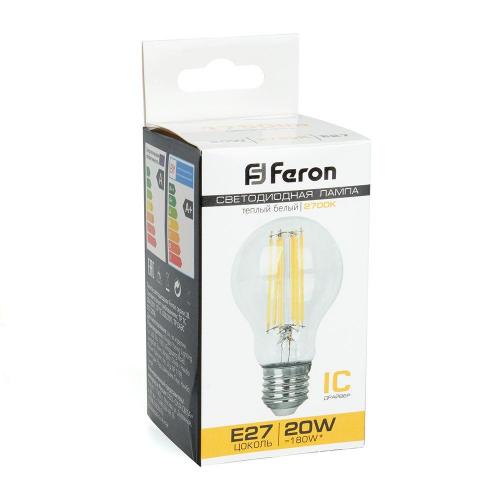 Лампа светодиодная филаментная Feron E27 20W 2700K прозрачная LB-620 38245 фото 2