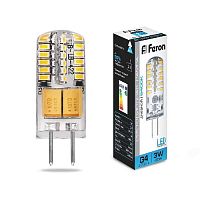 Лампа светодиодная Feron G4 3W 6400K прозрачная LB-422 25533