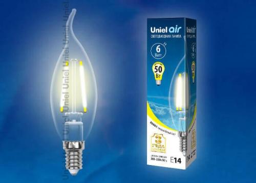 Лампа светодиодная филаментная Uniel E14 6W 3000K прозрачная LED-CW35-6W/WW/E14/CL GLA01TR UL-00002199 фото 2