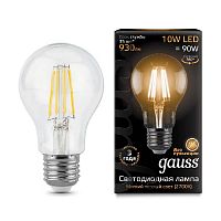 Лампа светодиодная филаментная Gauss E27 10W 2700К прозрачная 102802110