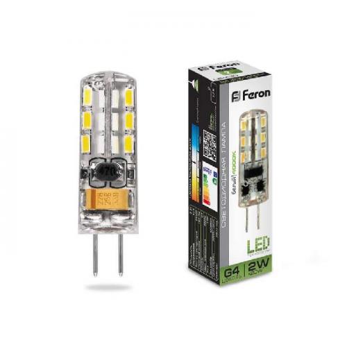 Лампа светодиодная Feron G4 2W 4000K прозрачная LB-420 25448