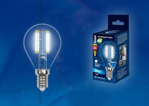 Лампа светодиодная филаментная Uniel E14 6W 4000K прозрачная LED-G45-6W/NW/E14/CL PLS02WH UL-00001371 фото 2