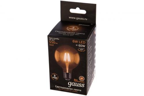 Лампа светодиодная филаментная диммируемая Gauss E27 6W 2400K золотая 105802006-D фото 7