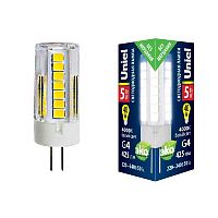 Лампа светодиодная Uniel G4 5W 4000K прозрачная LED-JC-220/5W/4000K/G4/CL GLZ09TR UL-00006745
