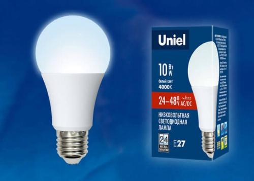 Лампа светодиодная Uniel E27 10W 4000K матовая LED-A60-10W/NW/E27/FR/24-48V UL-00002382 фото 2