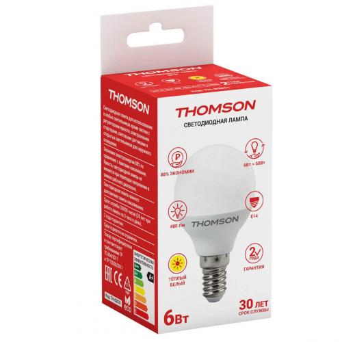 Лампа светодиодная Thomson E14 6W 3000K шар матовая TH-B2031 фото 2