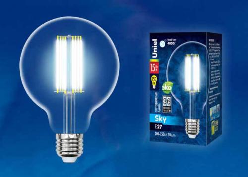 Лампа светодиодная филаментная Uniel E27 15W 4000K прозрачная LED-G95-15W/4000K/E27/CL PLS02WH UL-00004865 фото 2