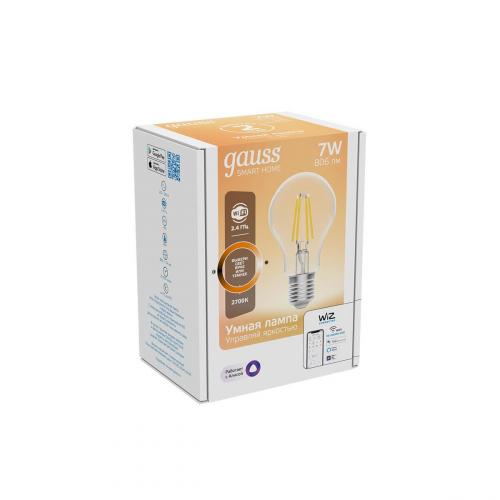 Лампа светодиодная диммируемая филаментная Gauss Smart Home Filament E27 7W 2700K прозрачная 1200112 фото 2