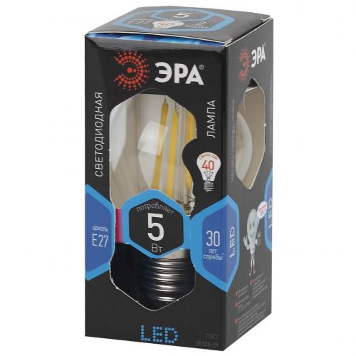 Лампа светодиодная филаментная ЭРА E27 5W 4000K прозрачная F-LED P45-5W-840-E27 Б0039191 фото 2