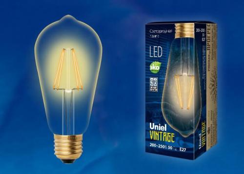 Лампа светодиодная филаментная Uniel E27 5W 2250K прозрачная LED-ST64-5W/GOLDEN/E27 GLV22GO UL-00002360 фото 2