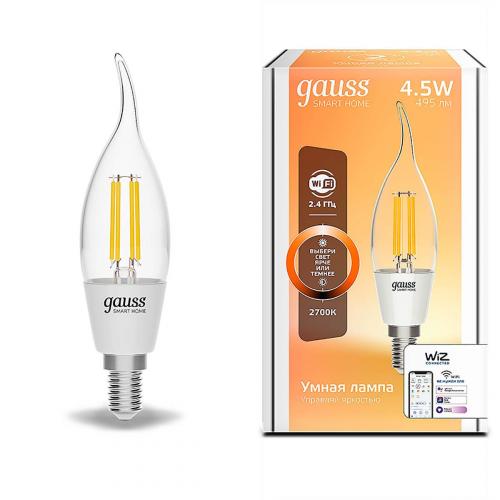 Лампа светодиодная диммируемая филаментная Gauss Smart Home Filament E14 4,5W 2700K прозрачная 1260112 фото 2
