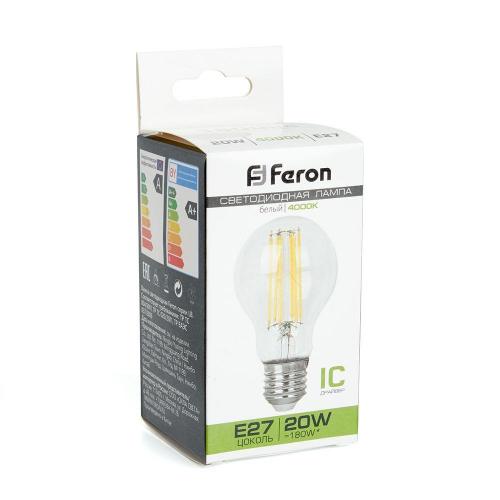 Лампа светодиодная филаментная Feron E27 20W 4000K прозрачная LB-620 38246 фото 2
