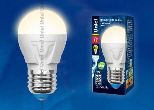 Лампа светодиодная Uniel E27 7W 3000K матовая LED-G45 7W/WW/E27/FR PLP01WH UL-00002420 фото 2