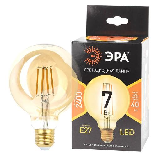 Лампа светодиодная филаментная ЭРА E27 7W 2400K прозрачная  F-LED G95-7W-824-E27 gold Б0047662 фото 2