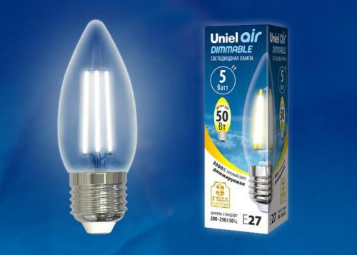 Лампа светодиодная филаментная диммируемая Uniel E27 5W 3000K прозрачная LED-C35-5W/WW/E27/CL/DIM UL-00003643 фото 2