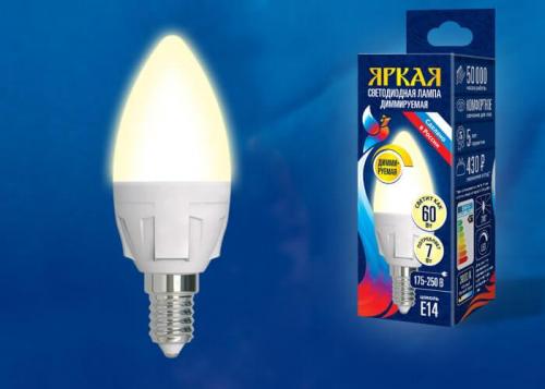 Лампа светодиодная диммируемая Uniel E14 7W 3000K матовая LED-C37 7W/3000K/E14/FR/DIM PLP01WH UL-00004296 фото 2