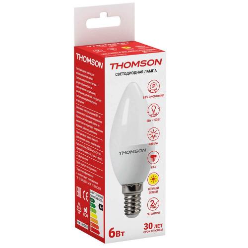 Лампа светодиодная Thomson E14 6W 3000K свеча матовая TH-B2013 фото 2
