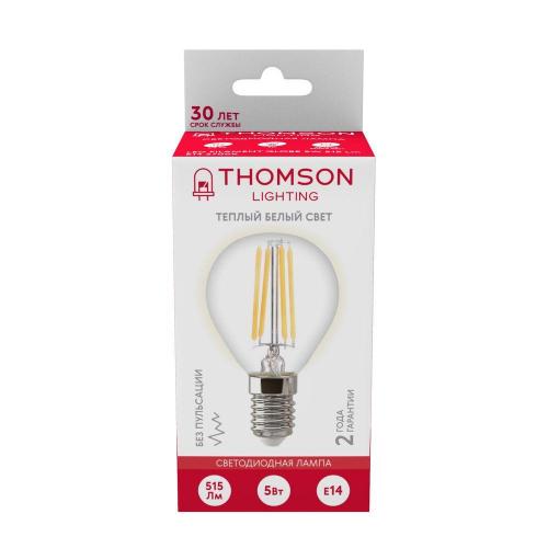 Лампа светодиодная филаментная Thomson E14 5W 2700K шар прозрачная TH-B2081 фото 4