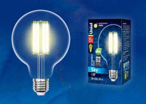 Лампа светодиодная филаментная Uniel E27 15W 3000K прозрачная LED-G95-15W/3000K/E27/CL PLS02WH UL-00004864 фото 2