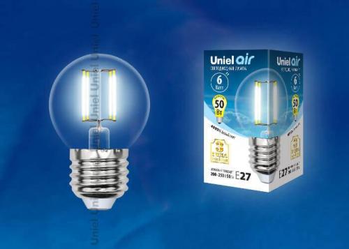 Лампа светодиодная филаментная Uniel E27 6W 4000K прозрачная LED-G45-6W/NW/E27/CL GLA01TR UL-00002208 фото 2