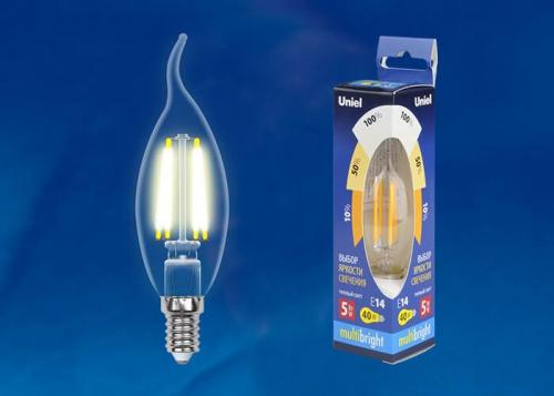 Лампа светодиодная филаментная Uniel E14 5W 3000K прозрачная LED-CW35-5W/WW/E14/CL/MB GLM10TR UL-00002368 фото 2