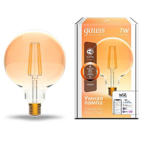 Лампа светодиодная диммируемая филаментная Gauss Smart Home Filament E27 7W 2500K золотистая 1320112 фото 6