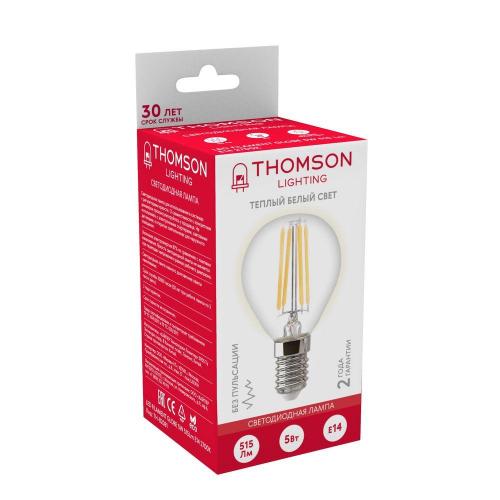 Лампа светодиодная филаментная Thomson E14 5W 2700K шар прозрачная TH-B2081 фото 3
