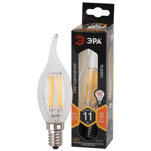 Лампа светодиодная филаментная ЭРА E14 11W 2700K прозрачная F-LED BXS-11W-827-E14 Б0047001 фото 2