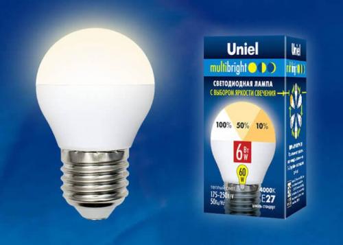 Лампа светодиодная Uniel E27 6W 3000K матовая LED-G45-6W/WW/E27/FR/MB PLM11WH UL-00002377 фото 2
