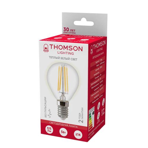 Лампа светодиодная филаментная Thomson E14 5W 2700K шар прозрачная TH-B2081 фото 2