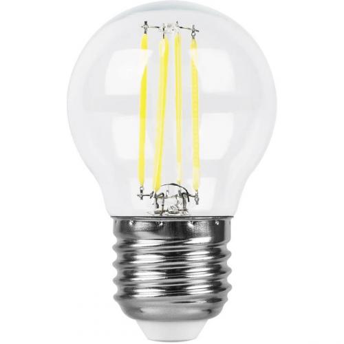 Лампа светодиодная филаментная Feron E27 5W 4000K Шар Прозрачная LB-61 25582 фото 2
