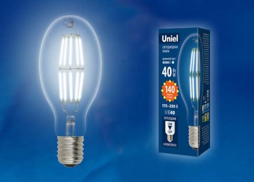 Лампа светодиодная филаментная Uniel E40 40W 6500K прозрачная LED-ED90-40W/DW/E40/CL GLP05TR UL-00003763 фото 2